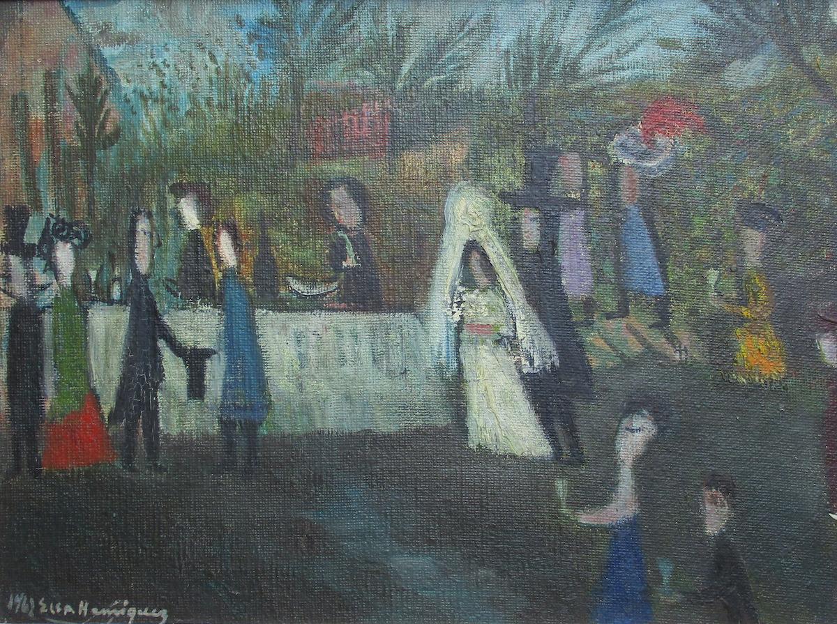 Elsa Henriquez Figurative Painting - The wedding cocktail party