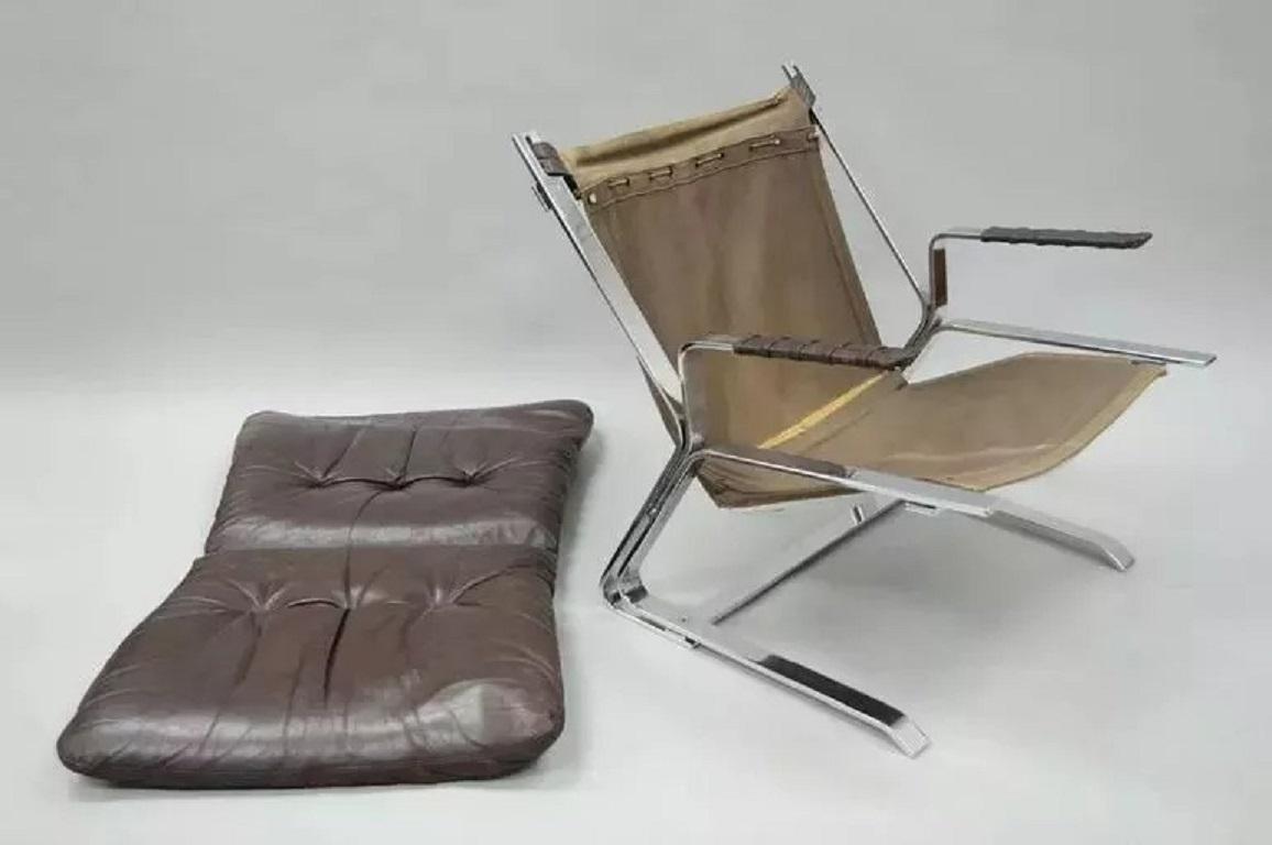 Elsa & Nordahl Solheim for Rykkin Pirate Brown Leather & Chrome Lounge Chair For Sale 3