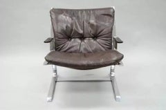 Elsa & Nordahl Solheim for Rykkin Pirate Brown Leather & Chrome Lounge Chair