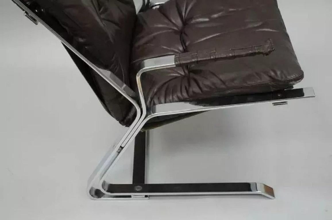Unknown Elsa & Nordahl Solheim for Rykkin Pirate Brown Leather & Chrome Lounge Chair For Sale