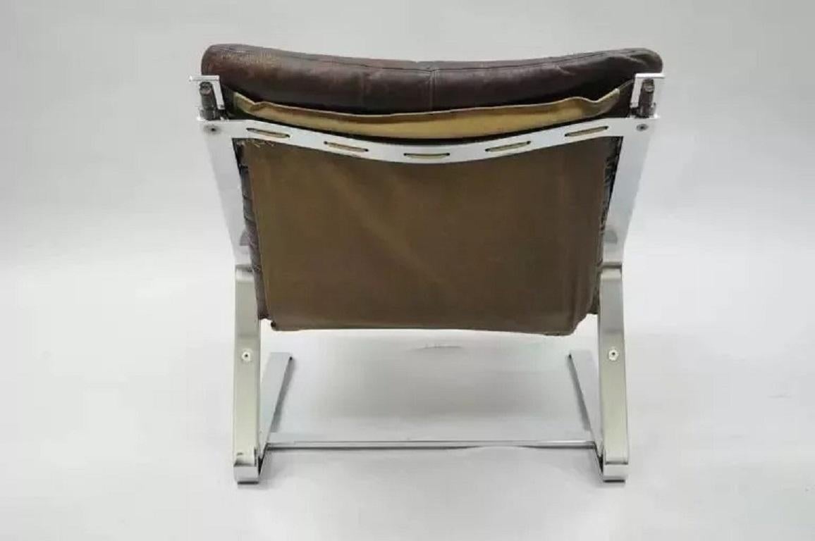 Elsa & Nordahl Solheim for Rykkin Pirate Brown Leather & Chrome Lounge Chair In Good Condition For Sale In Philadelphia, PA