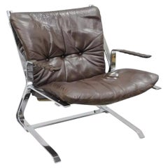 Elsa & Nordahl Solheim for Rykkin Pirate Brown Leather & Chrome Lounge Chair