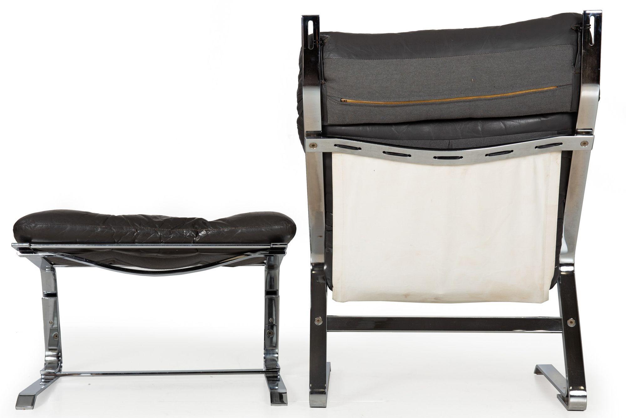 Mid-Century Modern Elsa & Nordahl Solheim “Pirate” Leather Lounge Chair with Ottoman For Sale