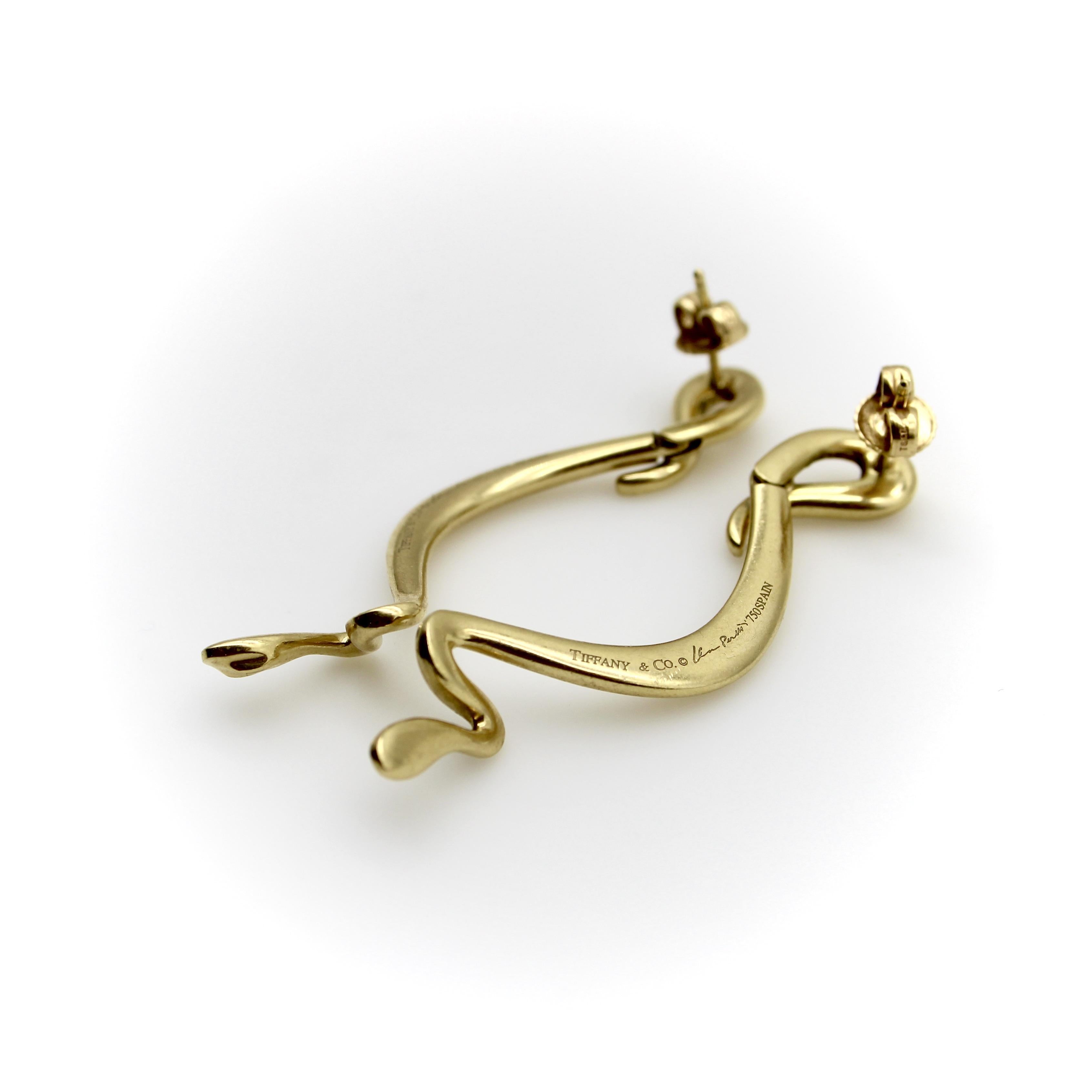 Elsa Peretti 18 Karat Gold Tiffany & Co. Vintage Schlangenohrringe im Zustand „Gut“ in Venice, CA