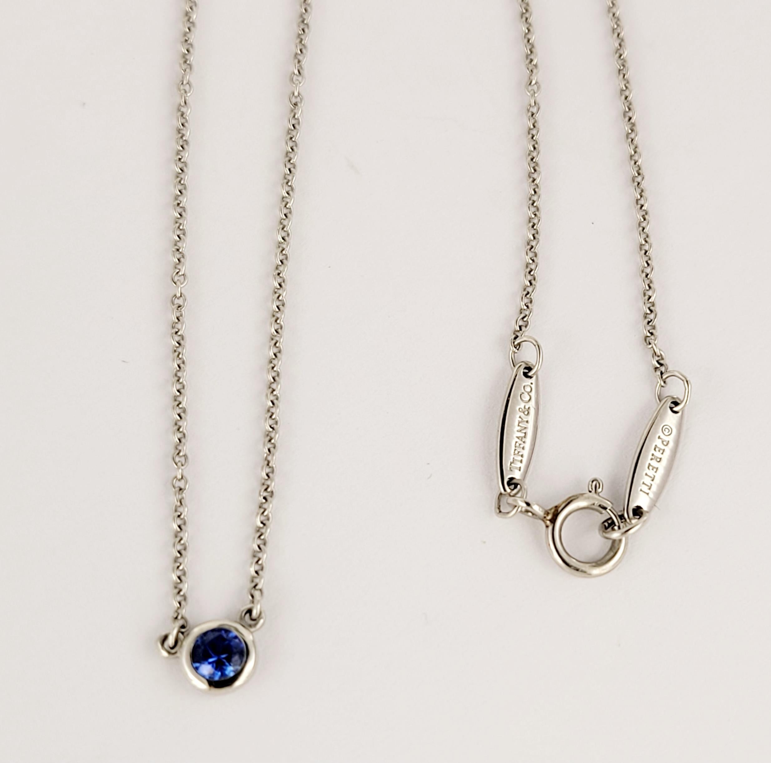 Round Cut Elsa Peretti Color by the Yard Pendant in Platinum with a Sapphire