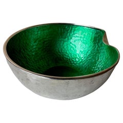 Vintage Elsa Peretti Designed Tiffany & Co. Sterling Silver Bowl With Green Enamel