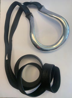 Elsa Peretti for Halston Large Horseshoe Buckle & Black Leather Belt