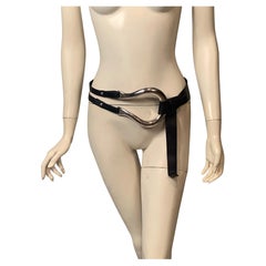 Elsa Peretti for Halston Large Sterling Horseshoe Buckle & Black Leather Belt