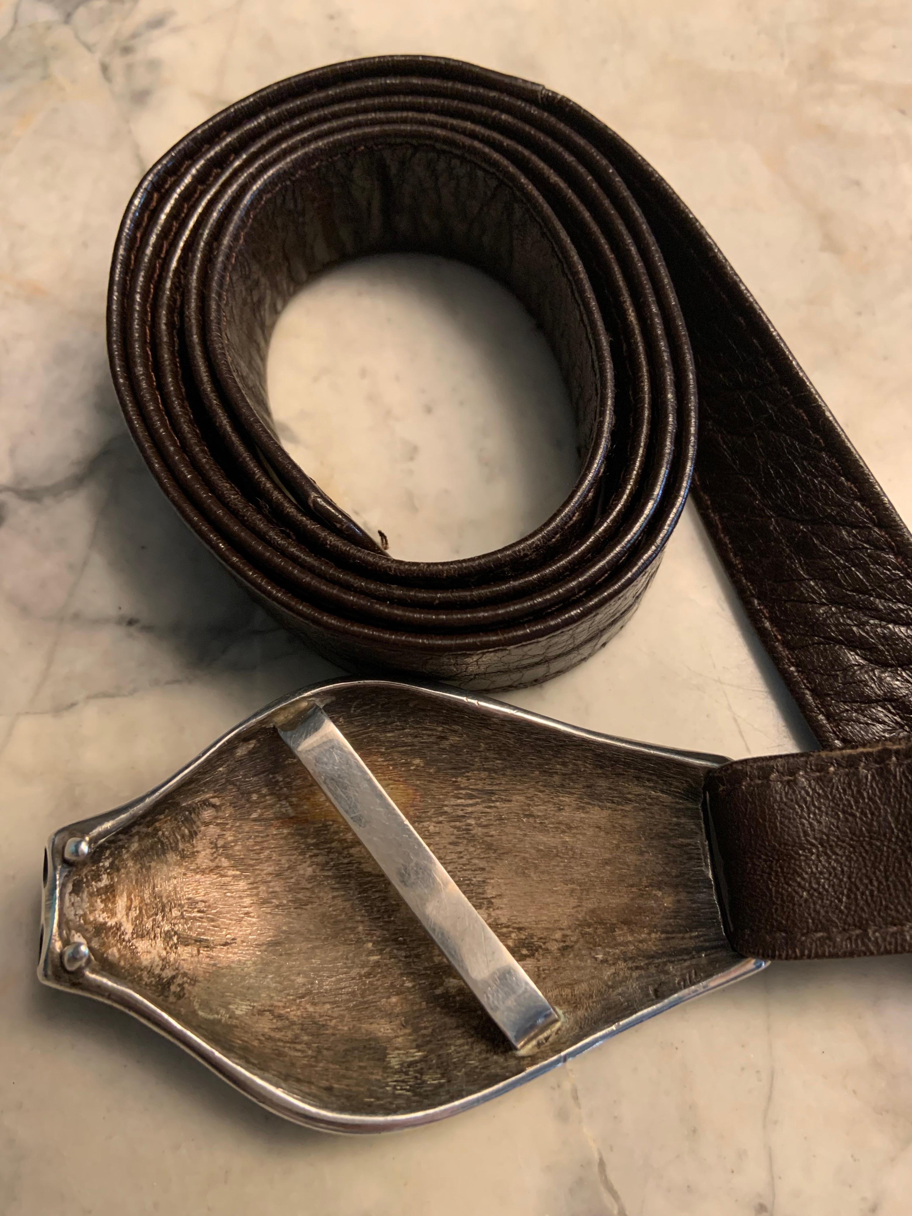 Women's or Men's Elsa Peretti for Halston pre Tiffany Snake Head Buckle and Brown Leather Strap