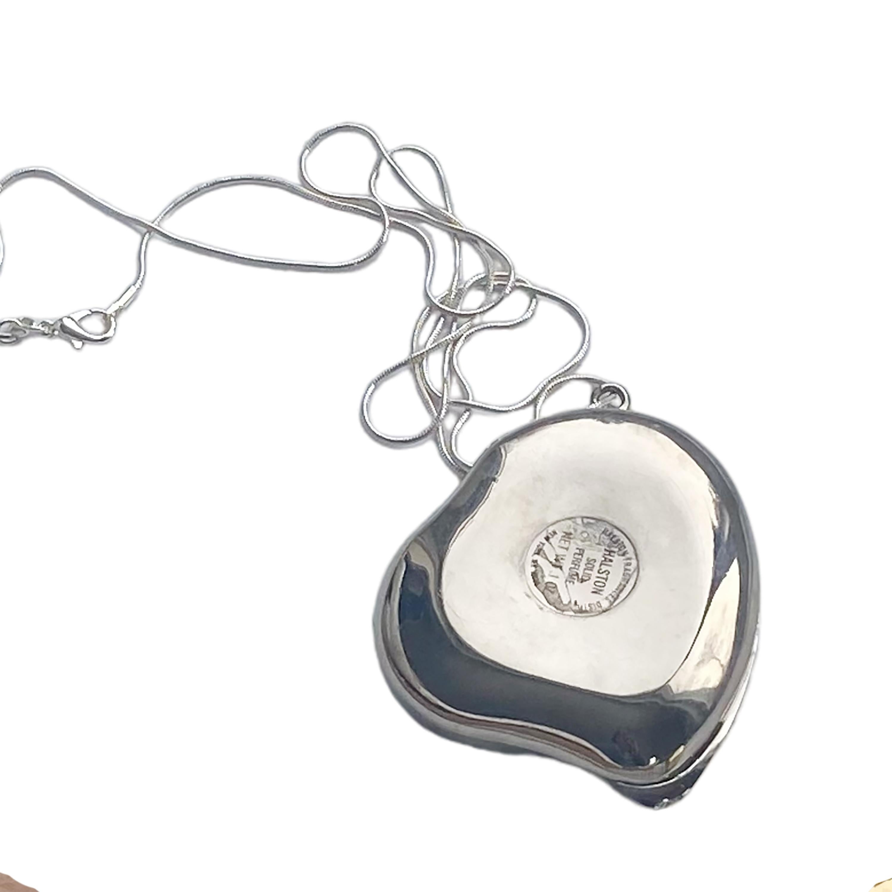 Modernist Elsa Peretti for Halston Solid Perfume Compact Heart Pendant Necklace