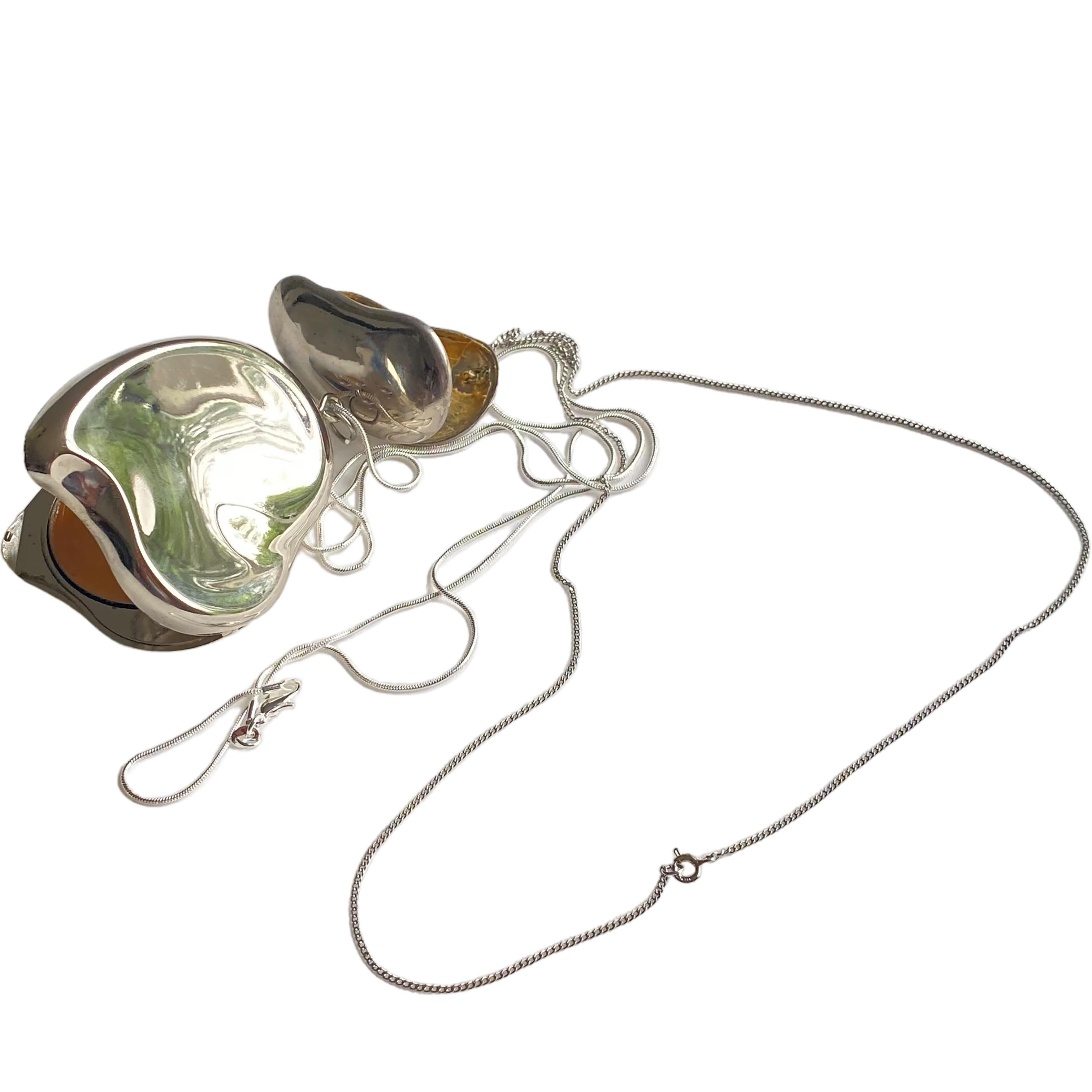 Elsa Peretti for Halston Solid Perfume Compact Heart Pendant Necklace 1