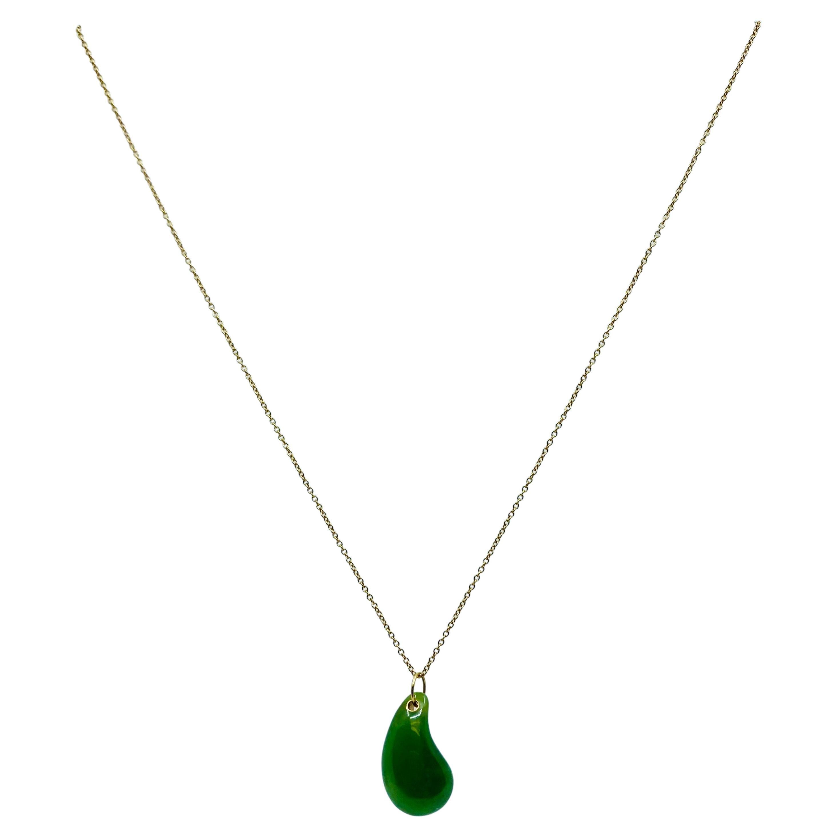 Elsa Peretti for Tiffany & Co. Teardrop Jade Pendant Gold Necklace