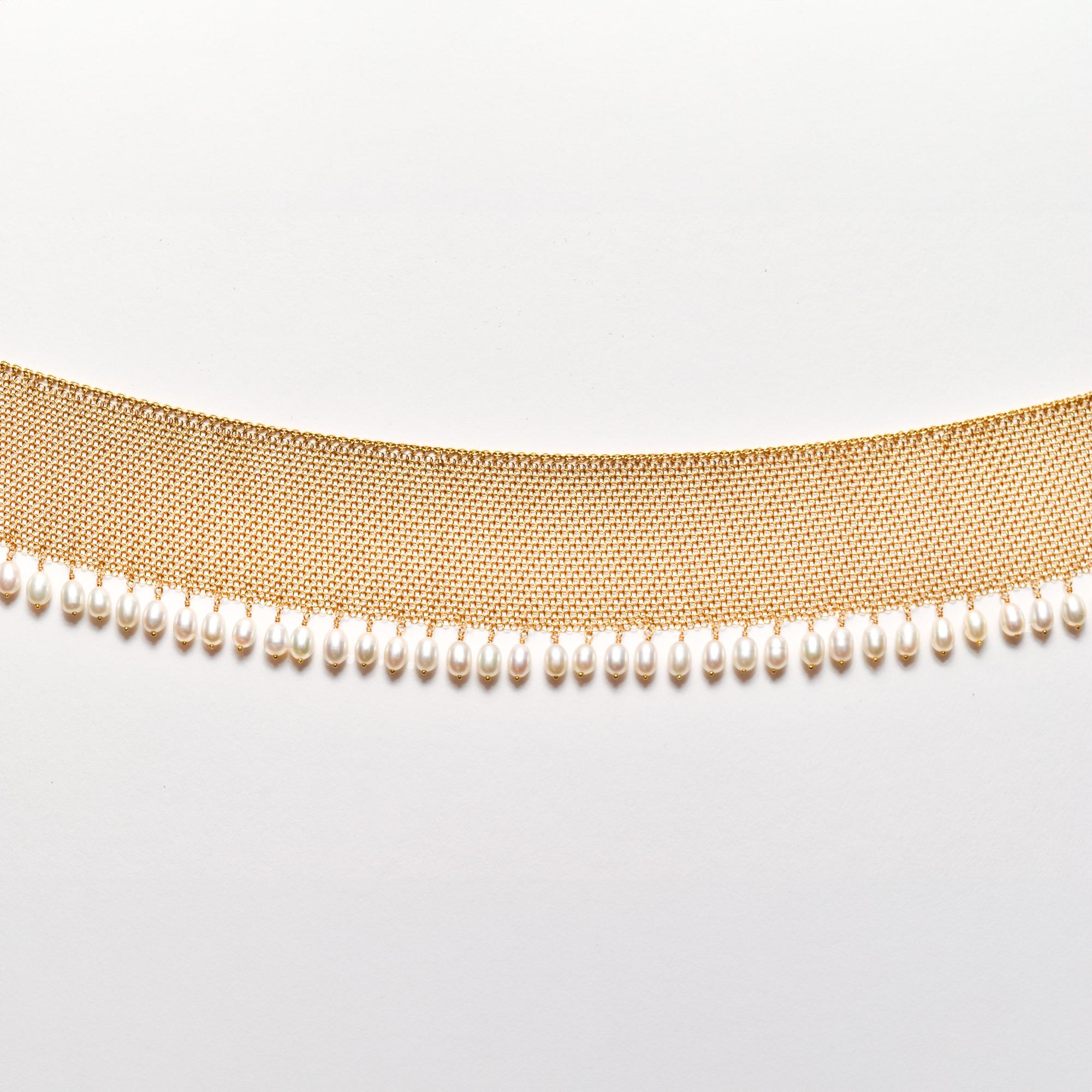 Elsa Peretti For Tiffany 18K Yellow Gold Mesh Pearl Bib Necklace 4