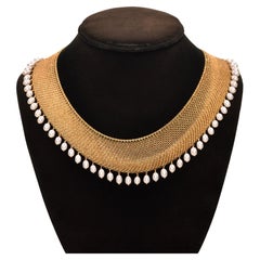 Elsa Peretti For Tiffany 18K Yellow Gold Mesh Pearl Bib Necklace