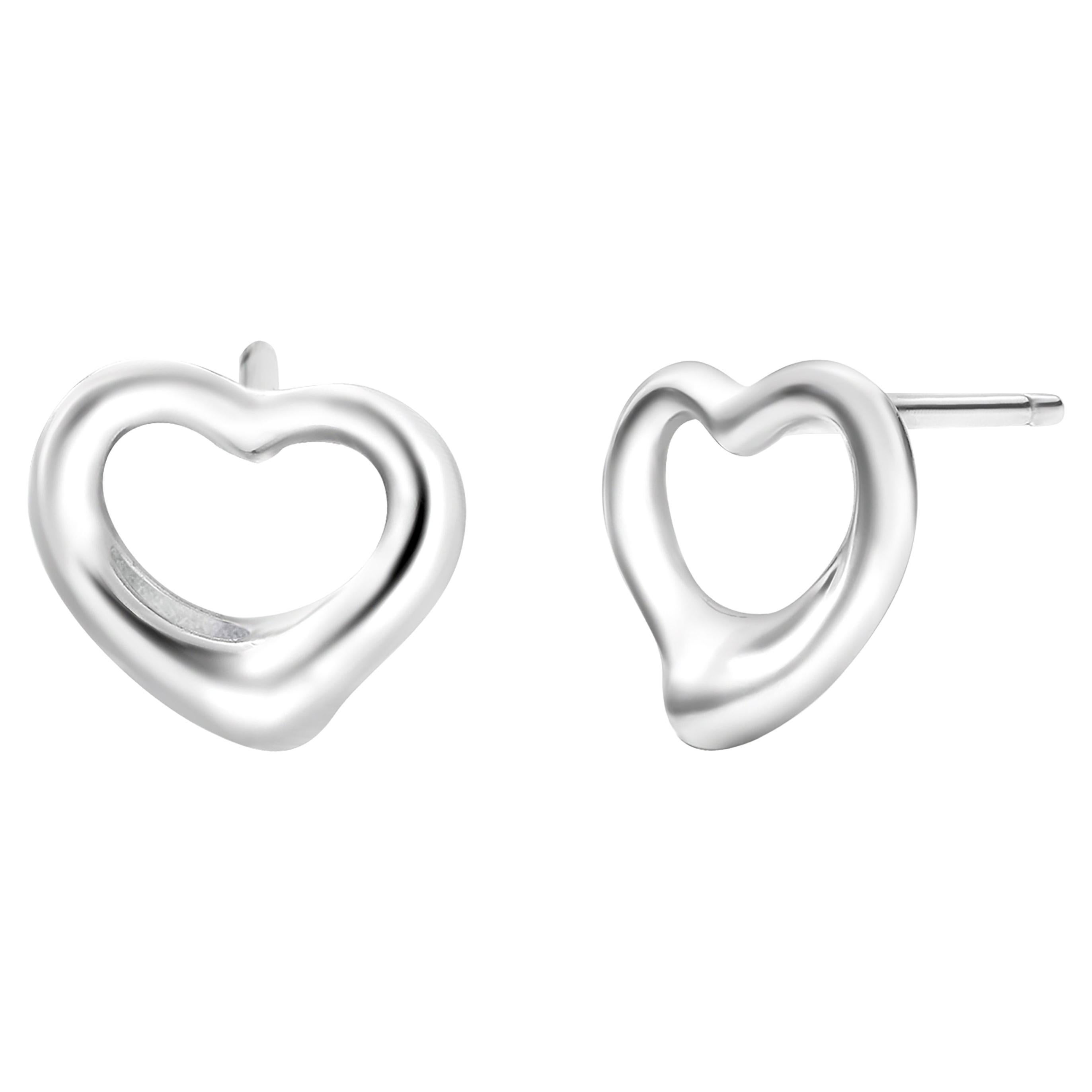 Elsa Peretti Tiffany Co Open Heart 0.43 Inch Earrings Eighteen Karat White Gold 