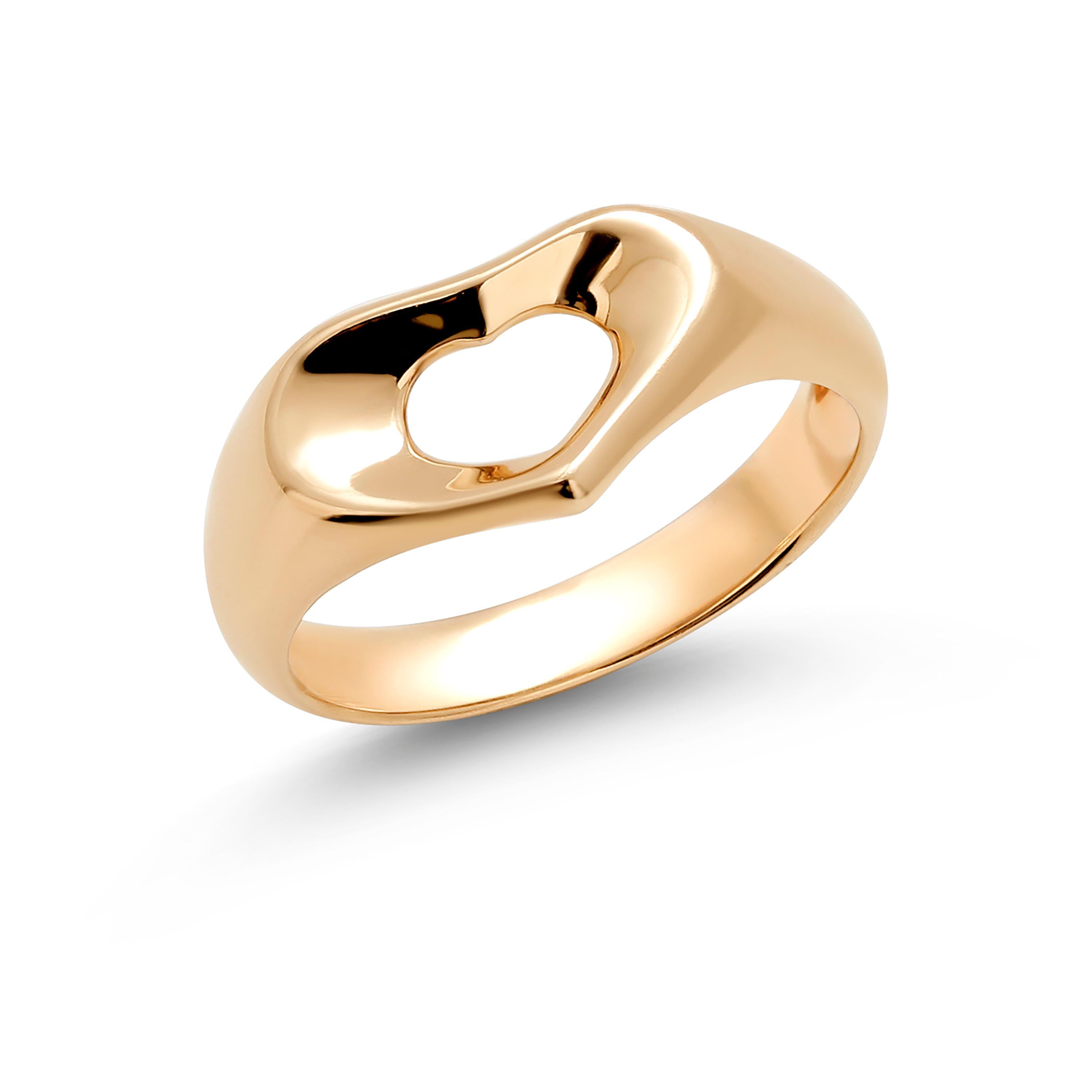 Women's or Men's Elsa Peretti for Tiffany & Co. Open Heart Eighteen Karat Yellow Gold Ring Size 6