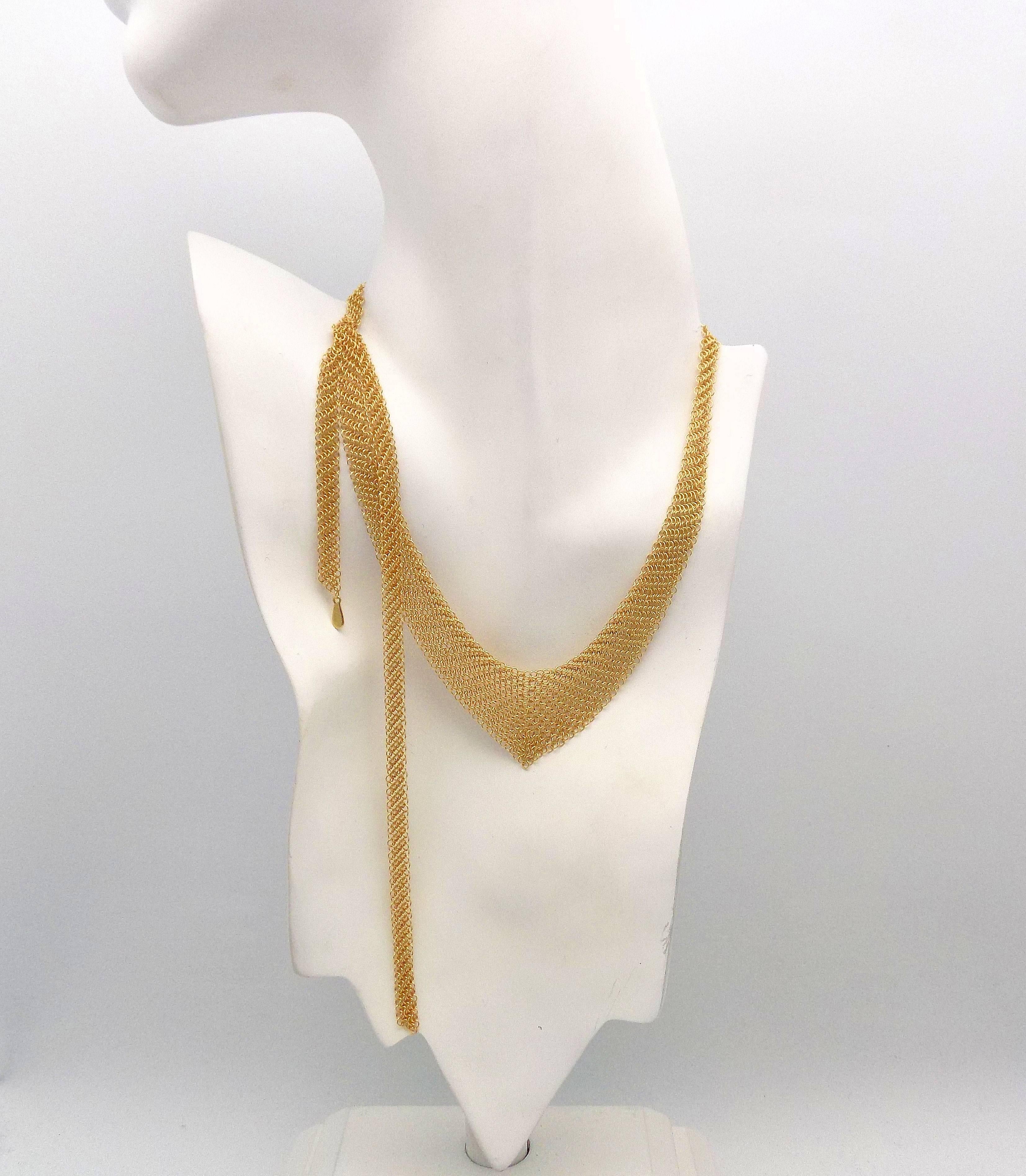Elsa Peretti for Tiffany & Co. 18 Karat Gold Graduated Mesh Lariat Necklace For Sale 1