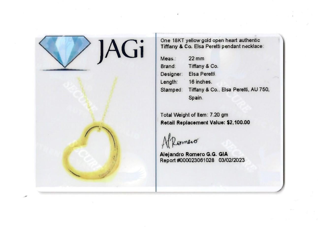 Elsa Peretti for Tiffany & Co. 18 Karat Yellow Gold Open Heart Pendant Necklace For Sale 9