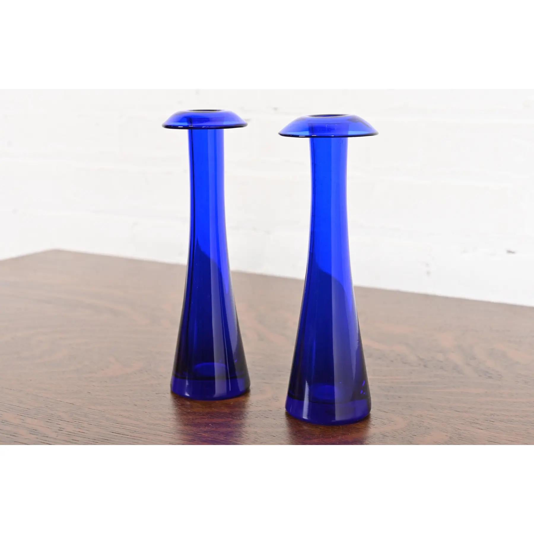 Italian Elsa Peretti for Tiffany & Co. Cobalt Blue Murano Glass Candlesticks, Pair For Sale