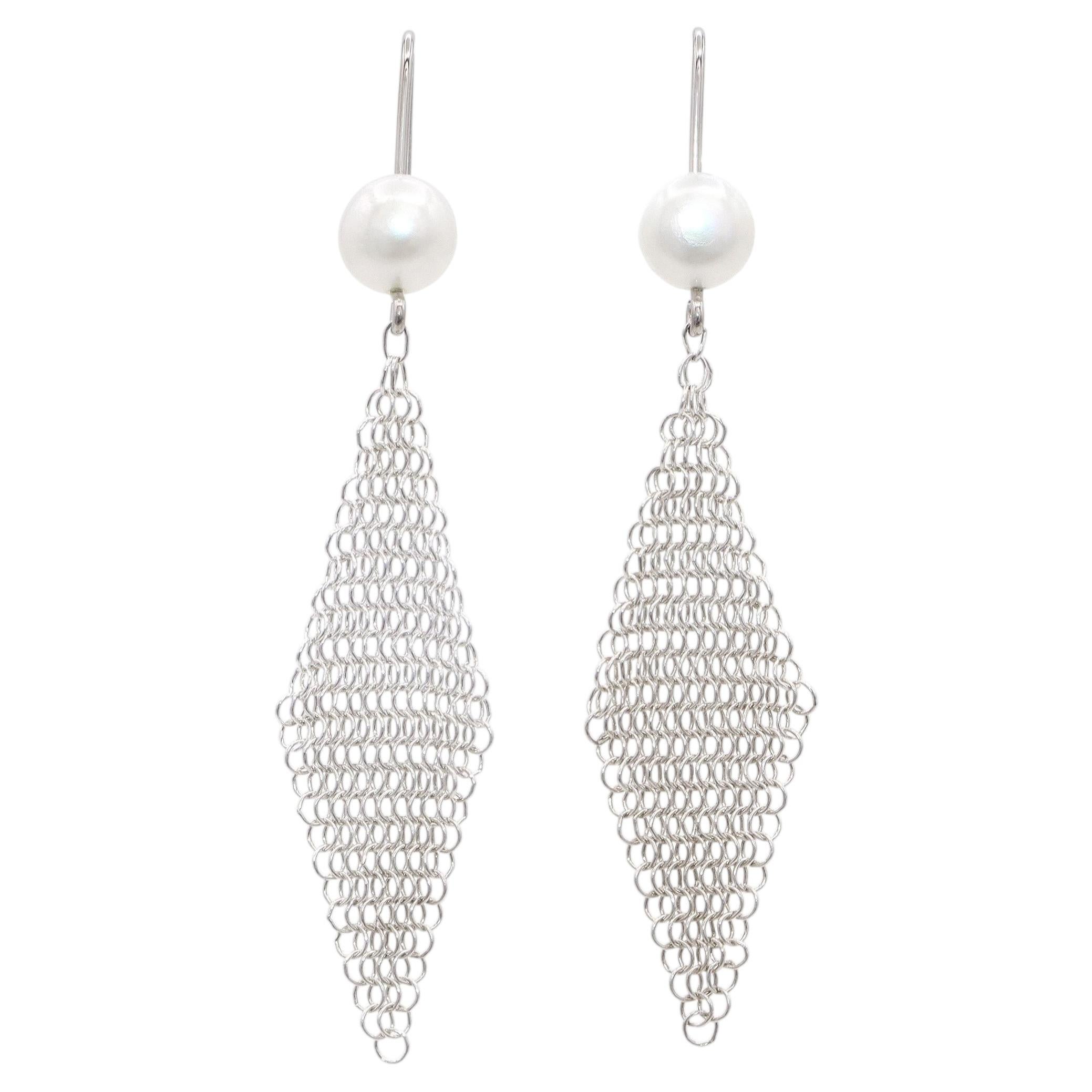 Elsa Peretti for Tiffany & Co. Fine Silver Pearl Mesh Drop Earrings