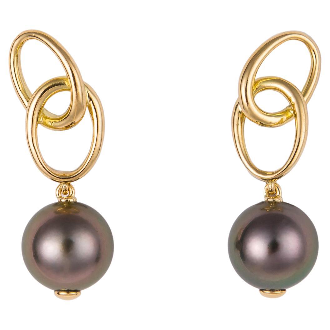 Elsa Peretti for Tiffany & Co. Gold and Tahitian Pearl Drop Earrings For Sale