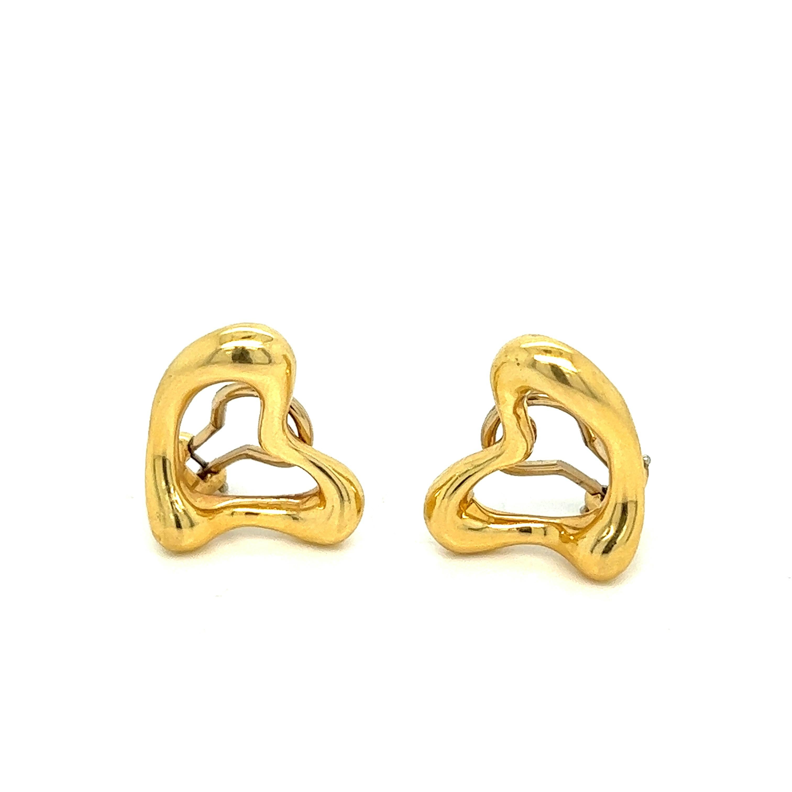 Contemporain Elsa Peretti pour Tiffany & Co. Clips d'oreilles en forme de coeur en or  en vente