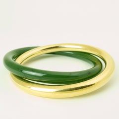 Elsa Peretti For Tiffany & Co. Interlocking Jade and 18K gold Bangle Bracelet
