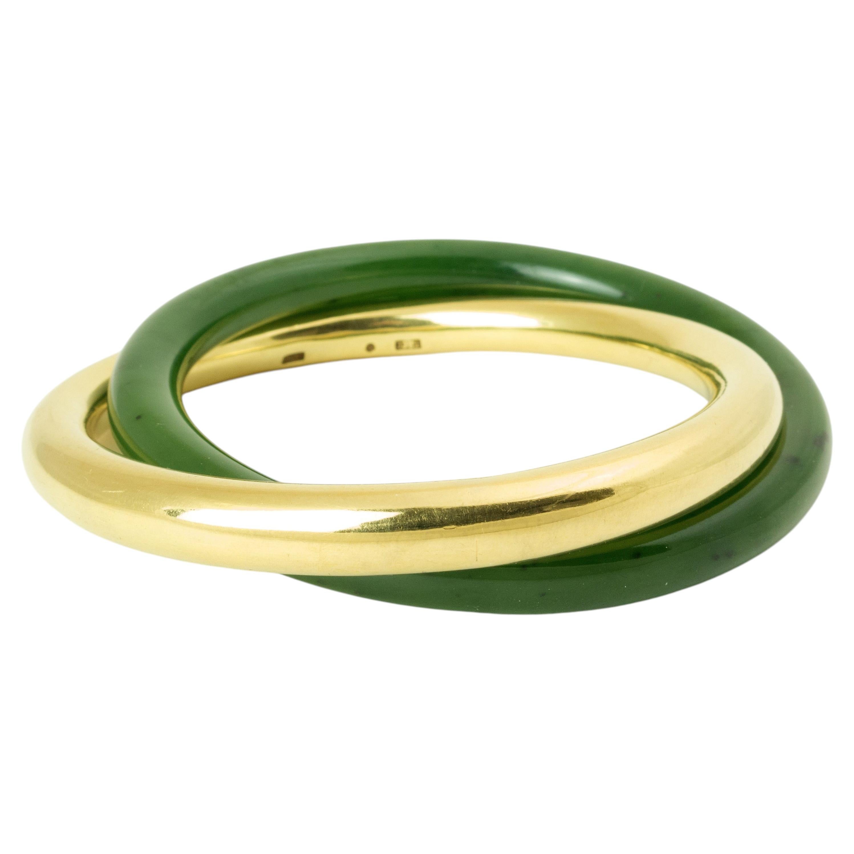 Elsa Peretti for Tiffany & Co. Bracciale rigido con giada e oro 18 carati intrecciati