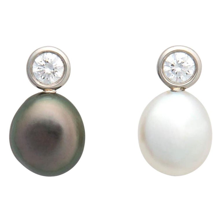 Elsa Peretti for Tiffany and Co. Keshi Pearl and Diamond Earrings at 1stDibs