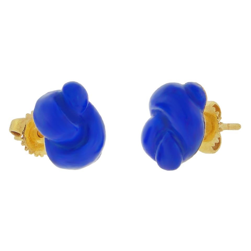 Elsa Peretti for Tiffany & Co. Lapis Knot Earrings In Excellent Condition In Litchfield, CT