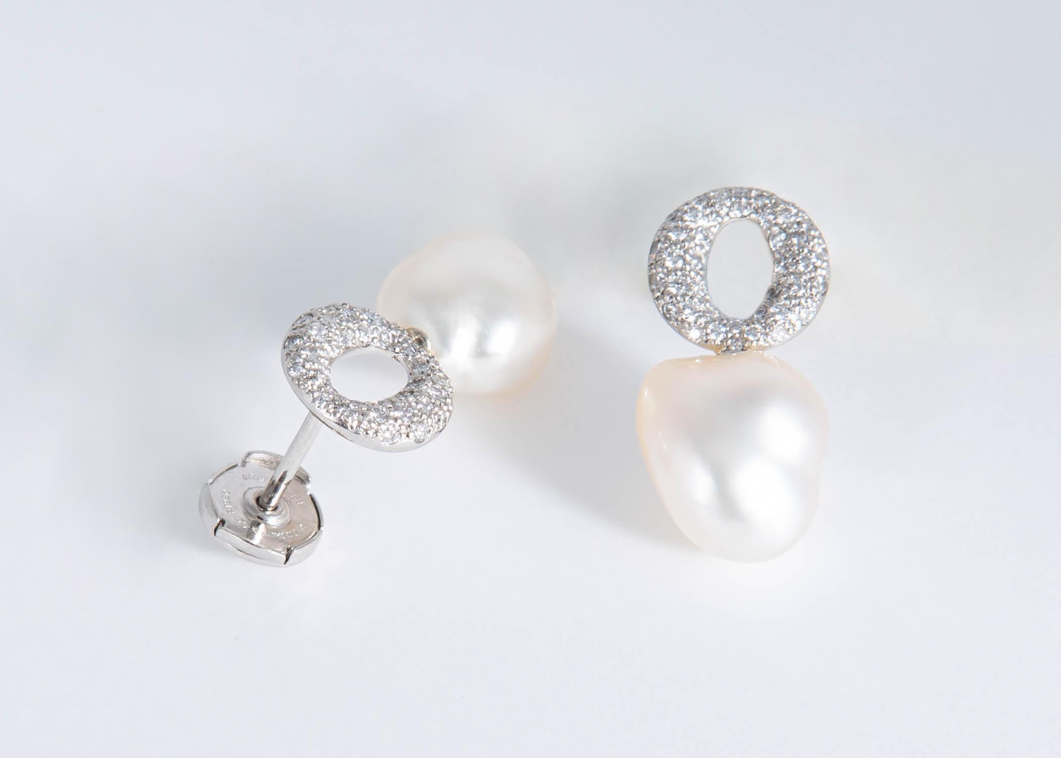Contemporary Elsa Peretti for Tiffany & Co. Platinum Diamond and Keshi Pearl Earrings