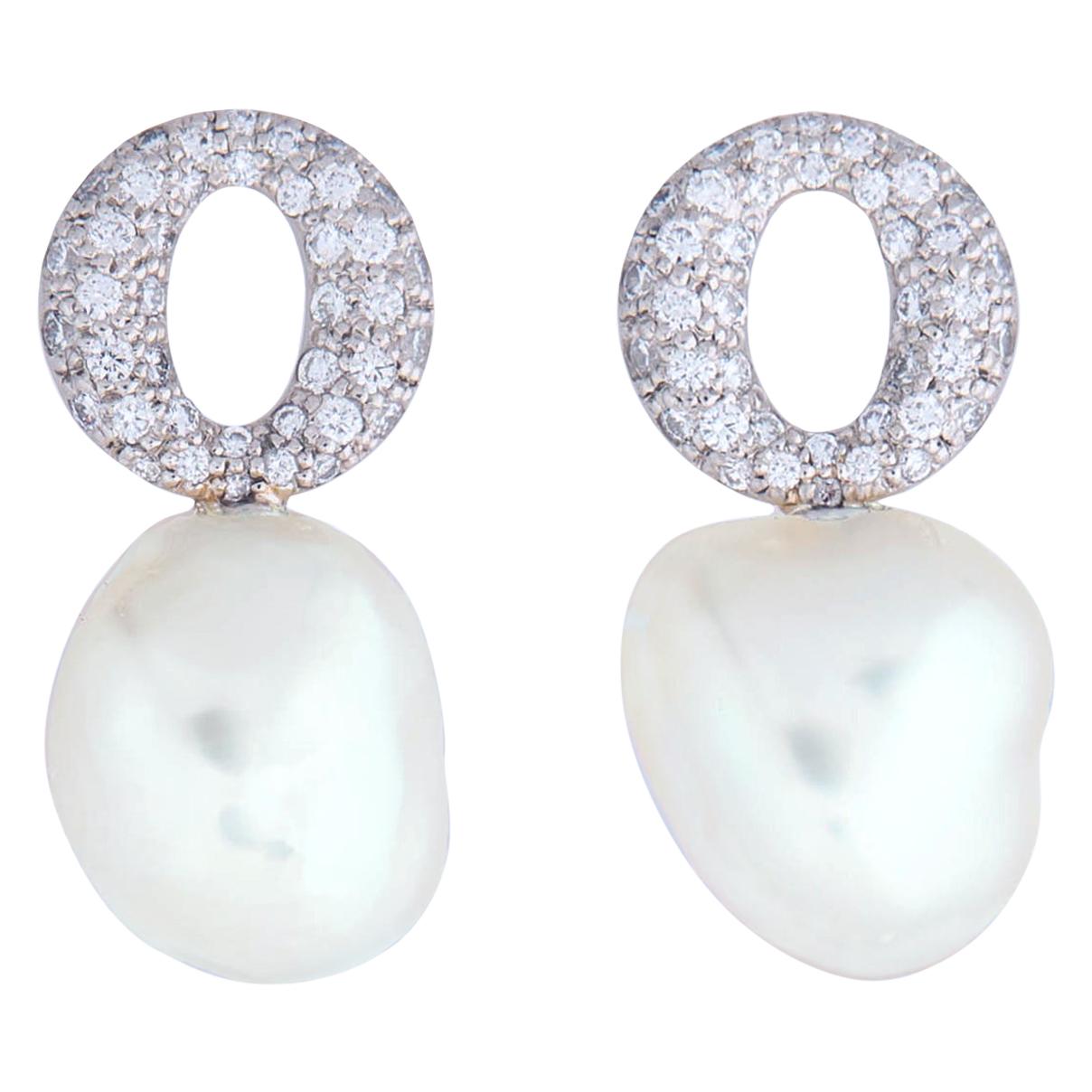 Elsa Peretti for Tiffany & Co. Platinum Diamond and Keshi Pearl Earrings