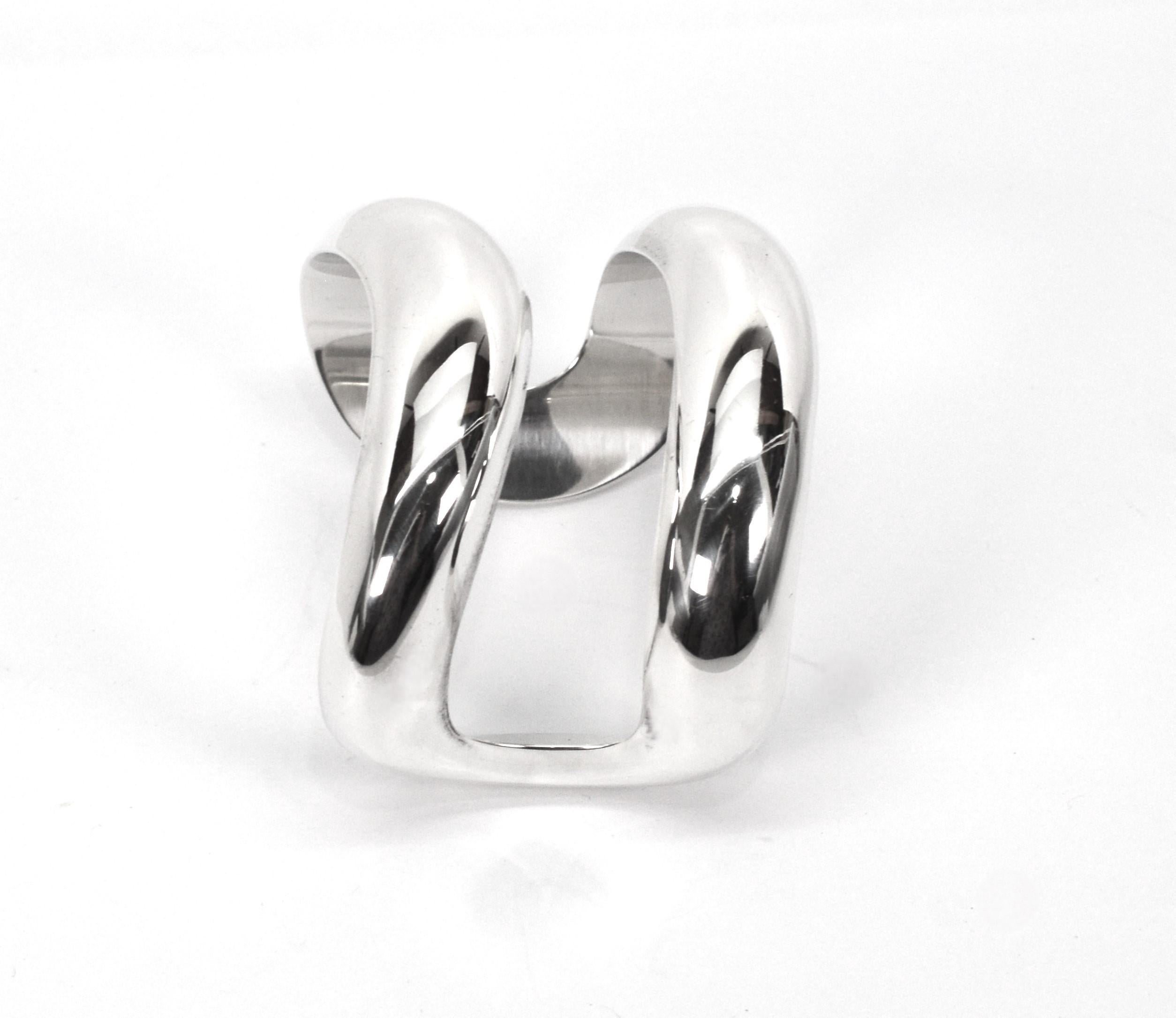 Women's Elsa Peretti for Tiffany & Co. Sterling Silver Double Cuff Bracelet w Pouch