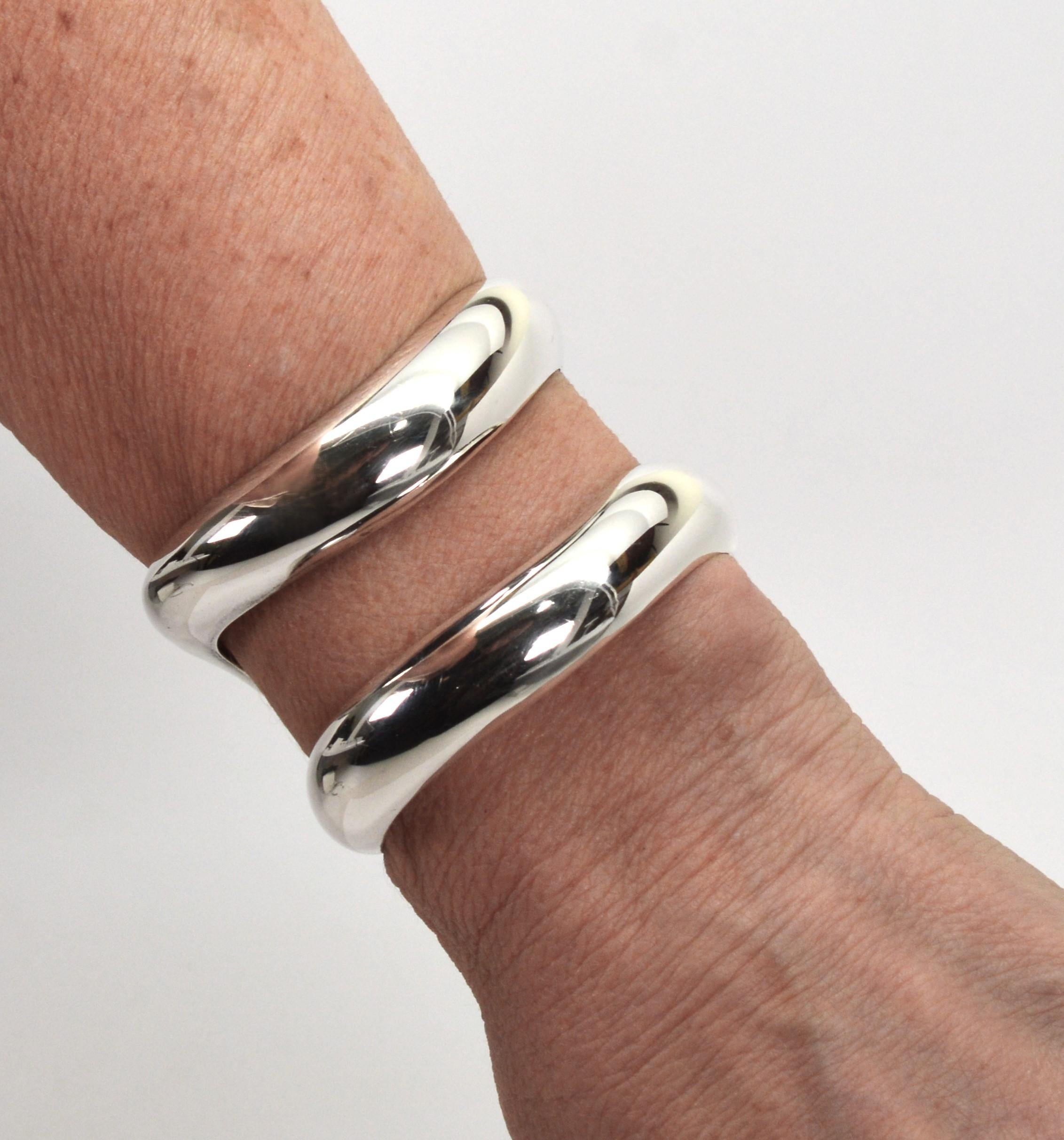Elsa Peretti for Tiffany & Co. Sterling Silver Double Cuff Bracelet w Pouch 3