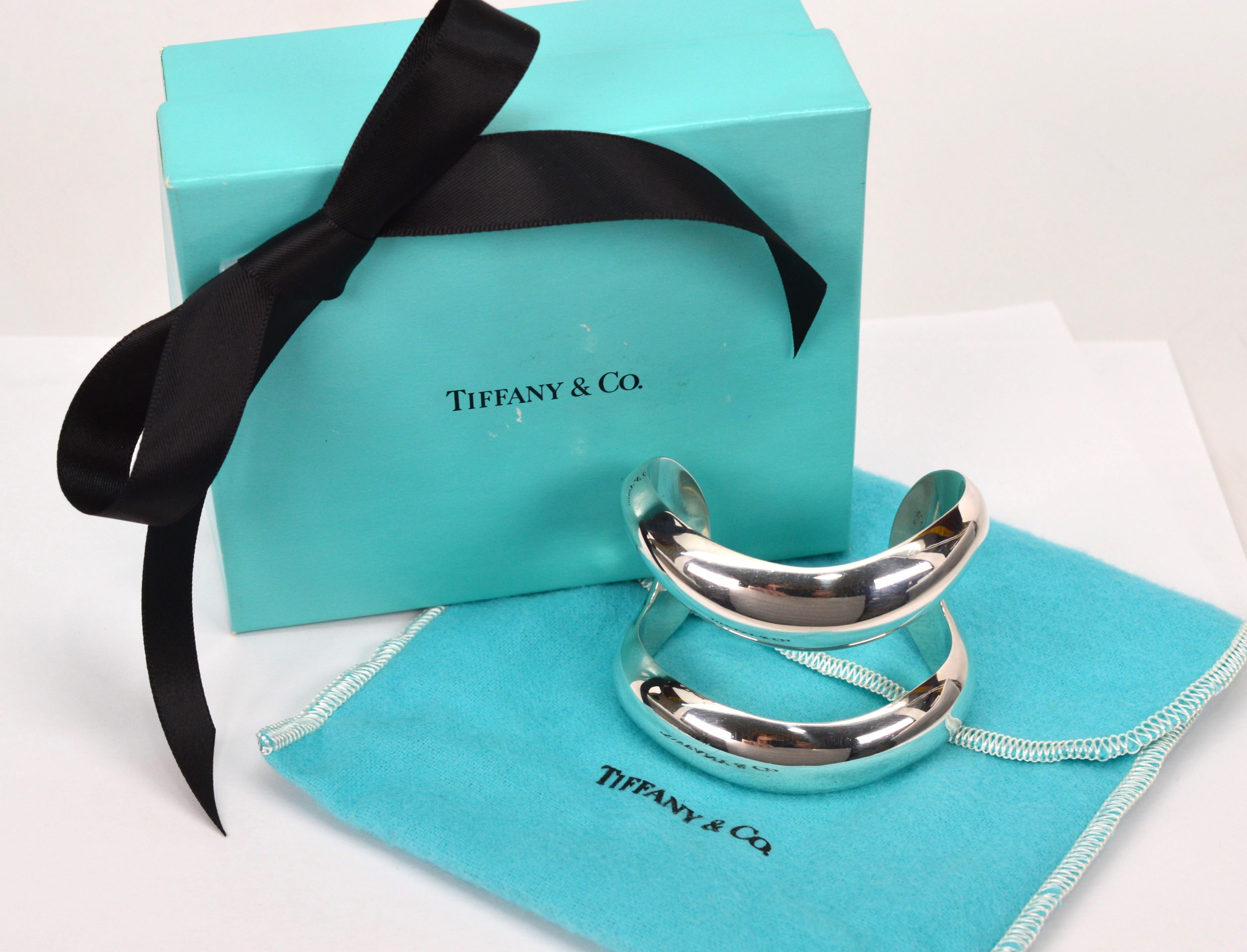Elsa Peretti for Tiffany & Co. Sterling Silver Double Cuff Bracelet w Pouch 5