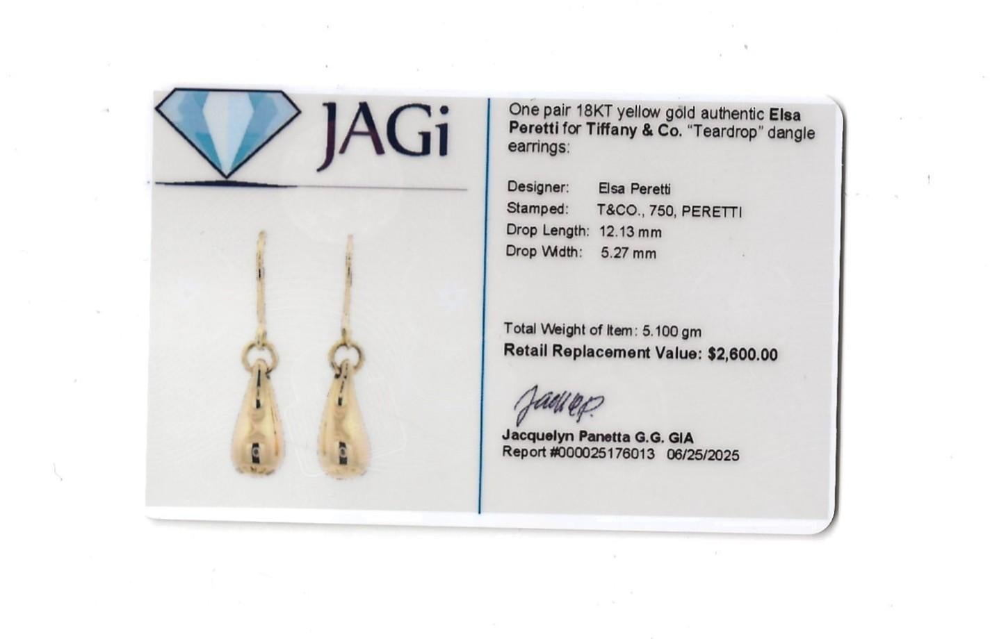 Elsa Peretti für Tiffany & Co. Tränenohrringe aus 18 Karat Gelbgold im Angebot 3