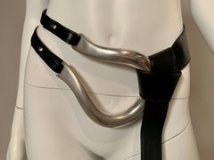Elsa Peretti for Tiffany Large Sterling Horseshoe Buckle & Black Leather Belt