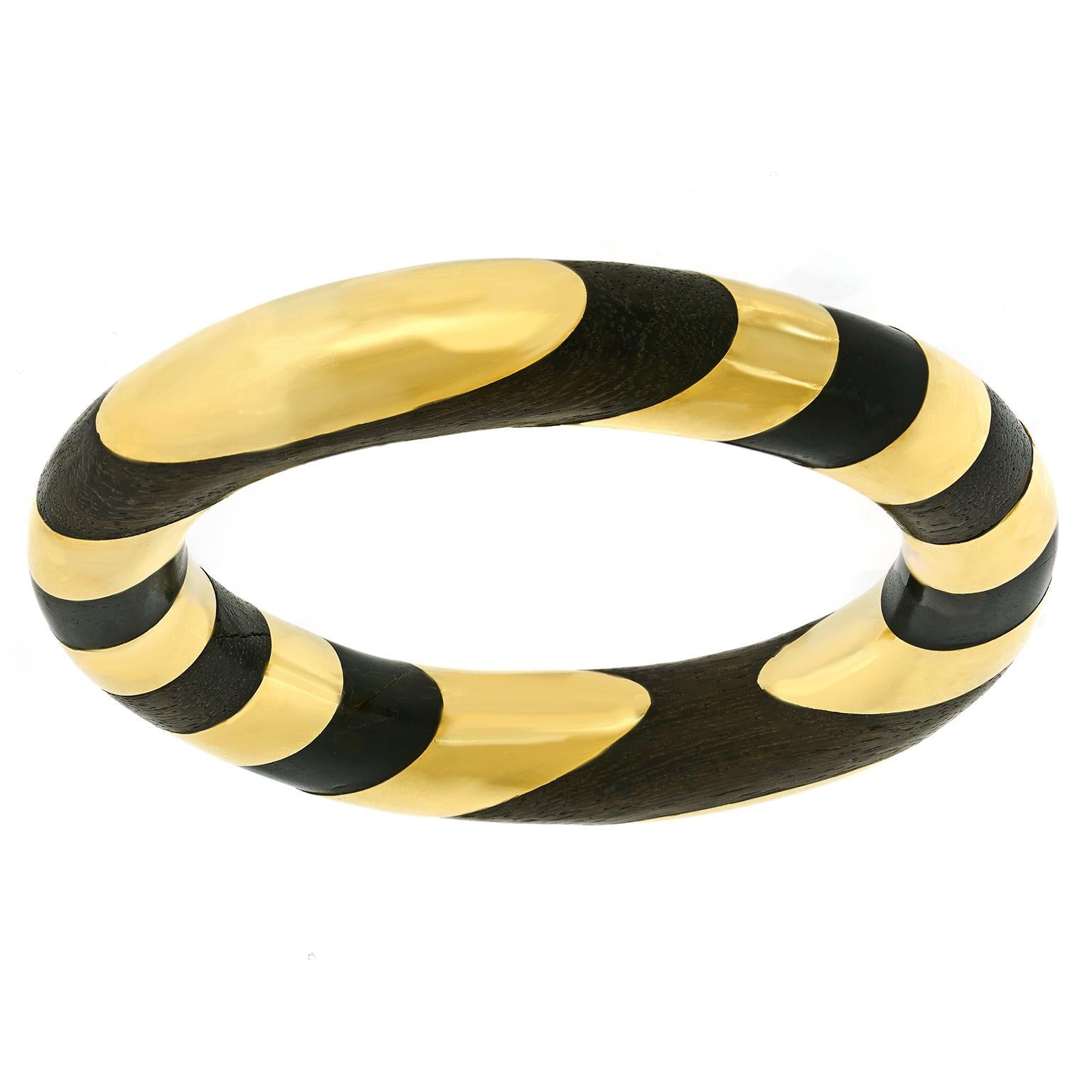 Modernist Elsa Peretti for Tiffany Wood and Gold Bangle