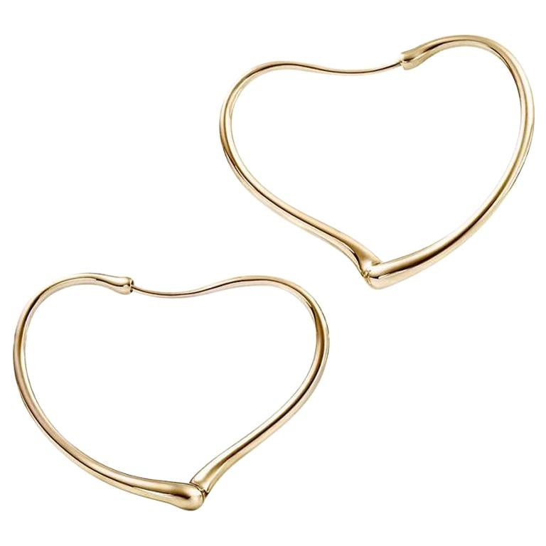 Elsa Peretti Open Heart Earrings Hoops Tiffany & Co. Yellow Gold