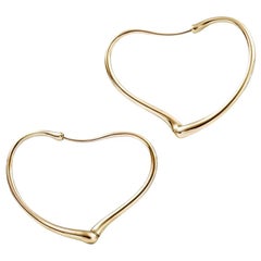 Elsa Peretti Open Heart Earrings Hoops Tiffany & Co. Yellow Gold