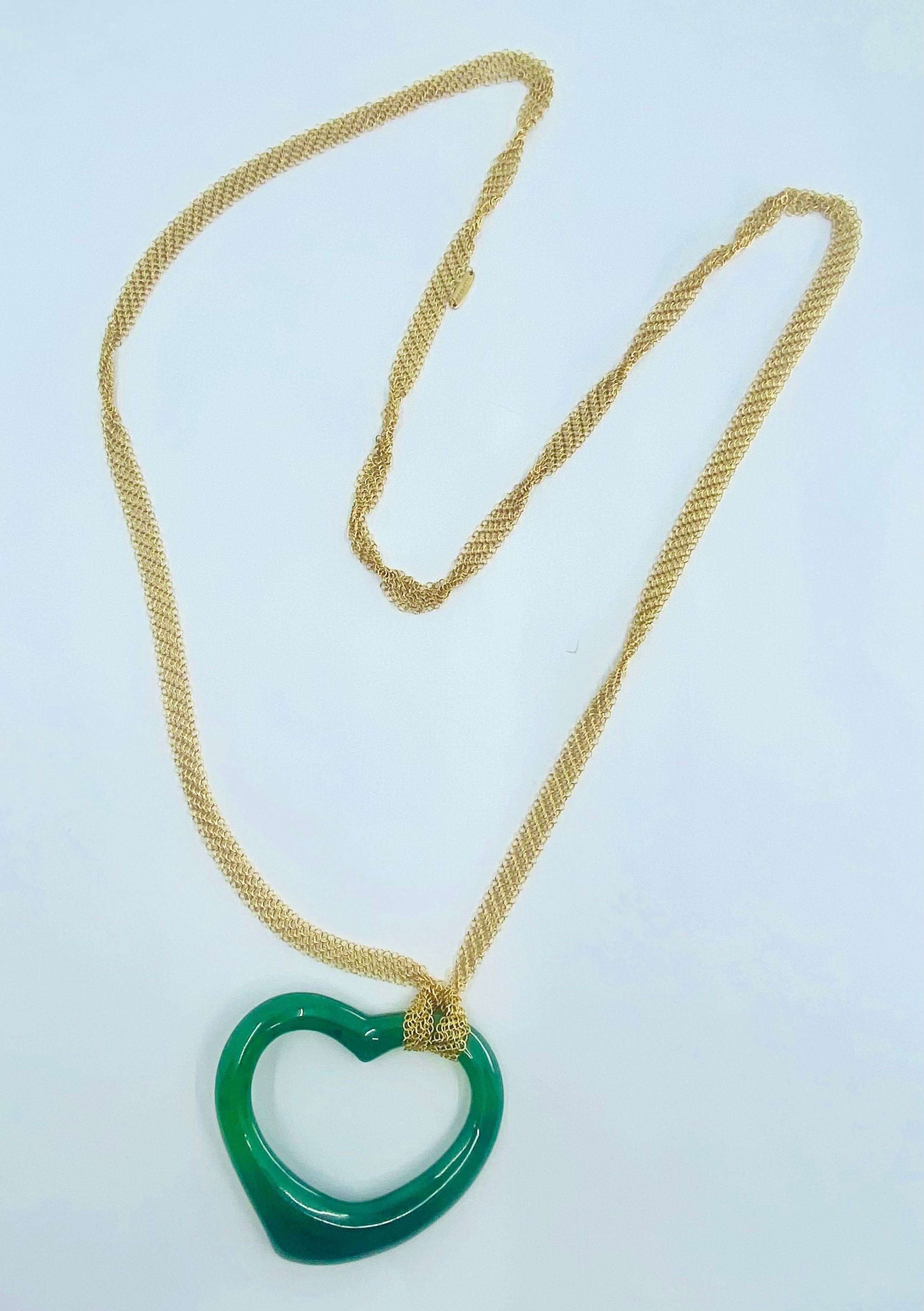 Elsa Peretti Open Heart Jade Necklace In Excellent Condition In Beverly Hills, CA