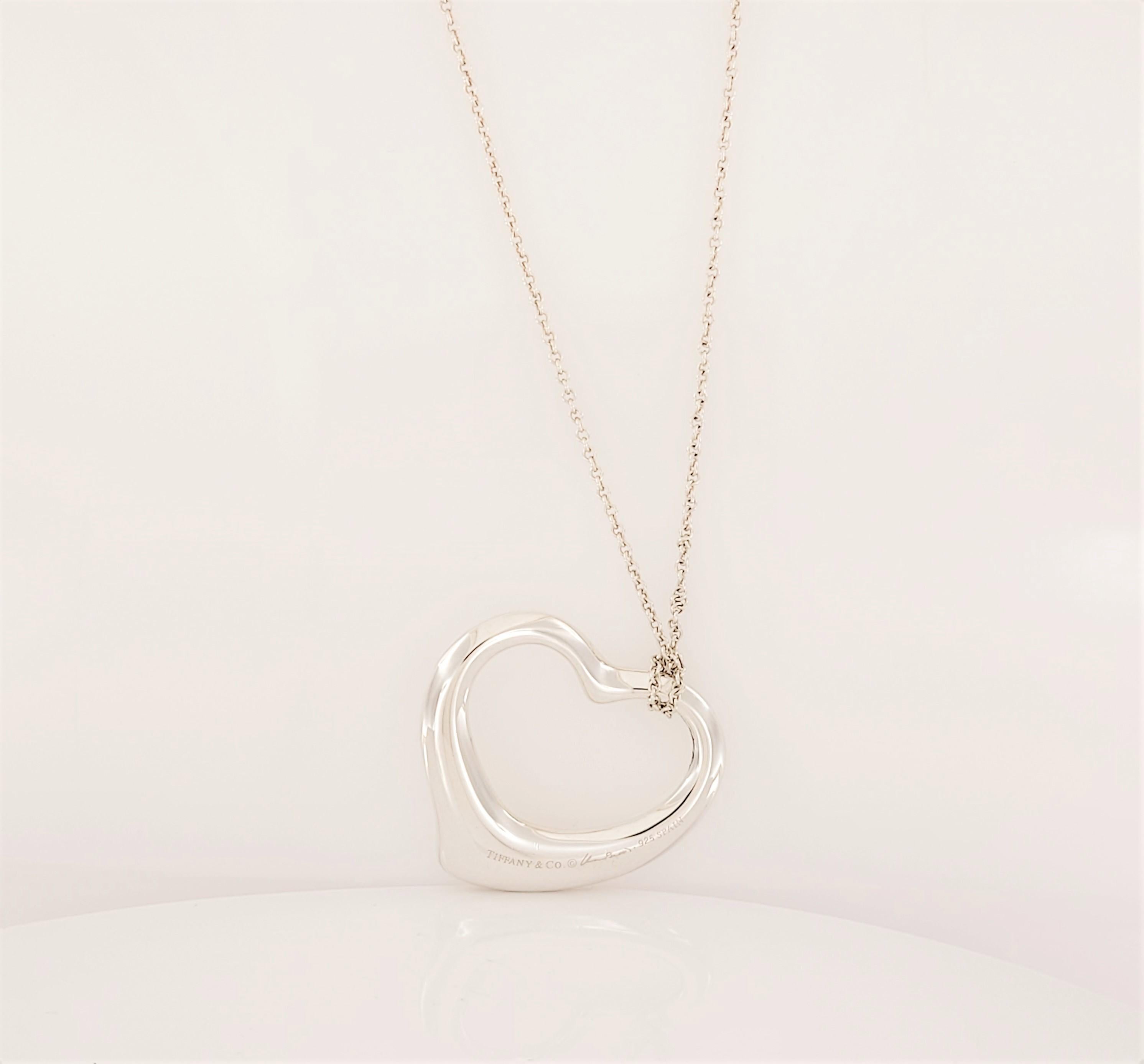 Elsa Peretti  Tiffany &co Heart Pendant
Material Sterling Silver 
Metal Purity 925
Pendant shape Heart
Pendant Dimension 35X 31mm 
Weight 19.6gr
Condition New, without tag
Comes with Tiffany& co pouch 
Retail Price $1.450