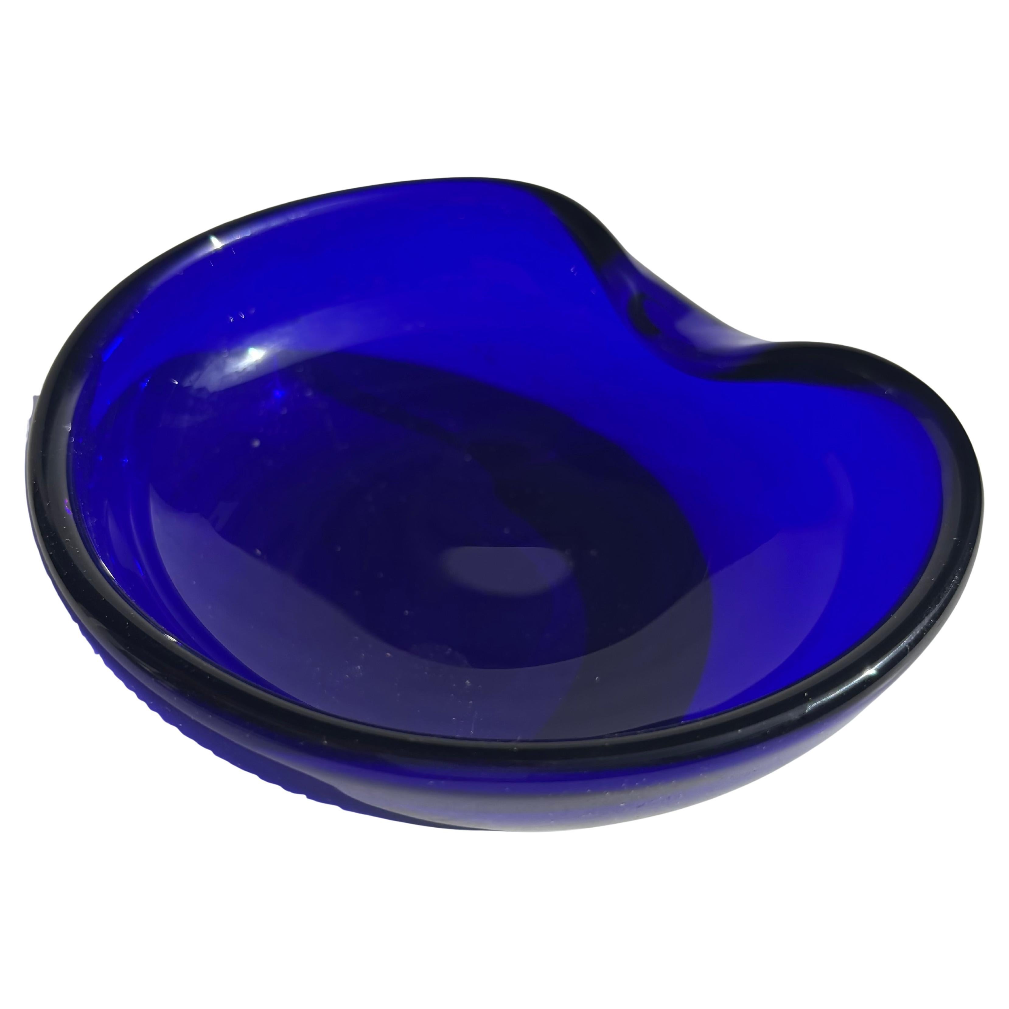 Elsa Peretti "Thumbprint" blue glass bowl for Tiffany Co .