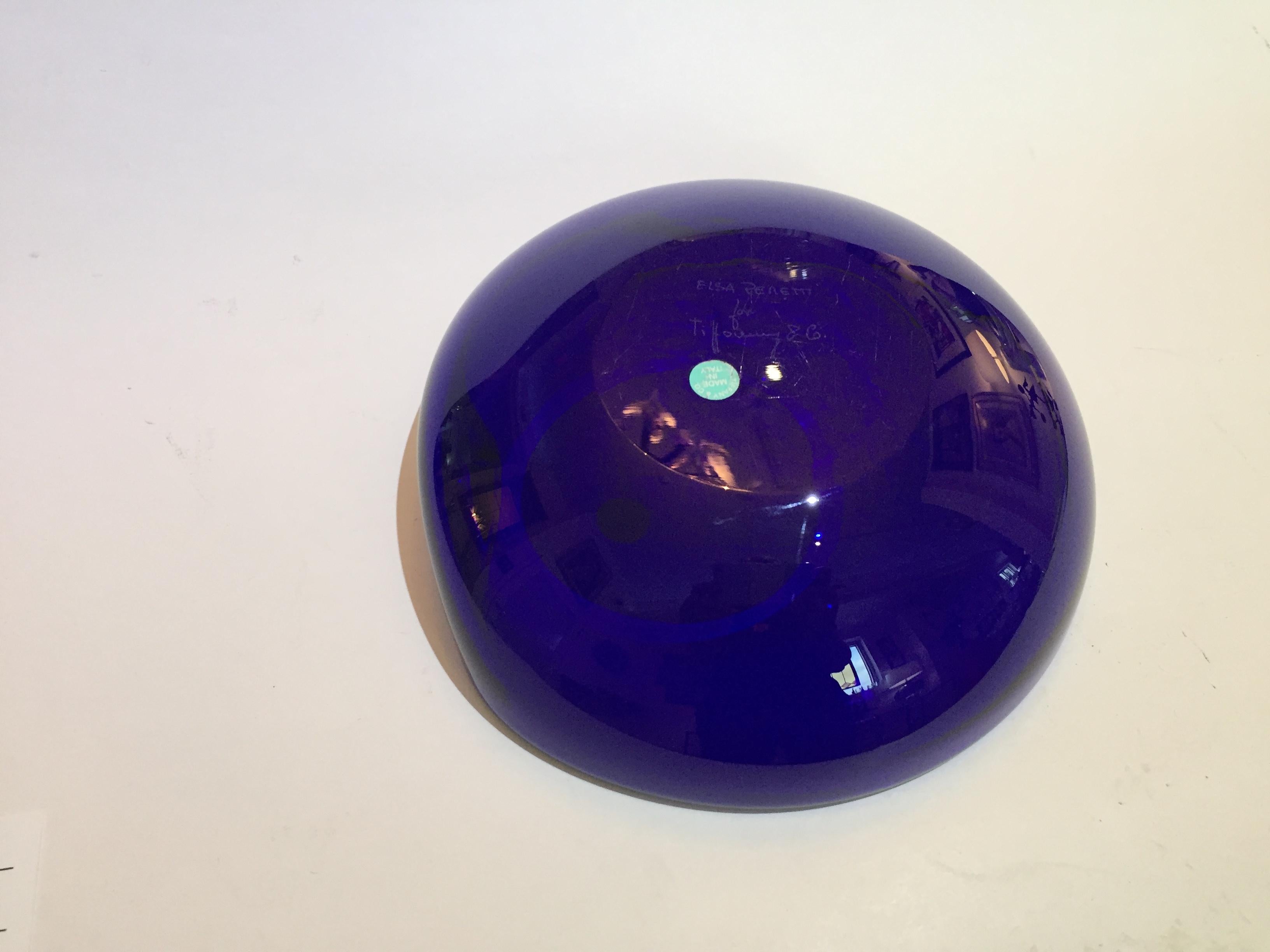 Italian Elsa Peretti Thumbprint Bowl Dish for Tiffany & Co. Cobalt Blue Glass