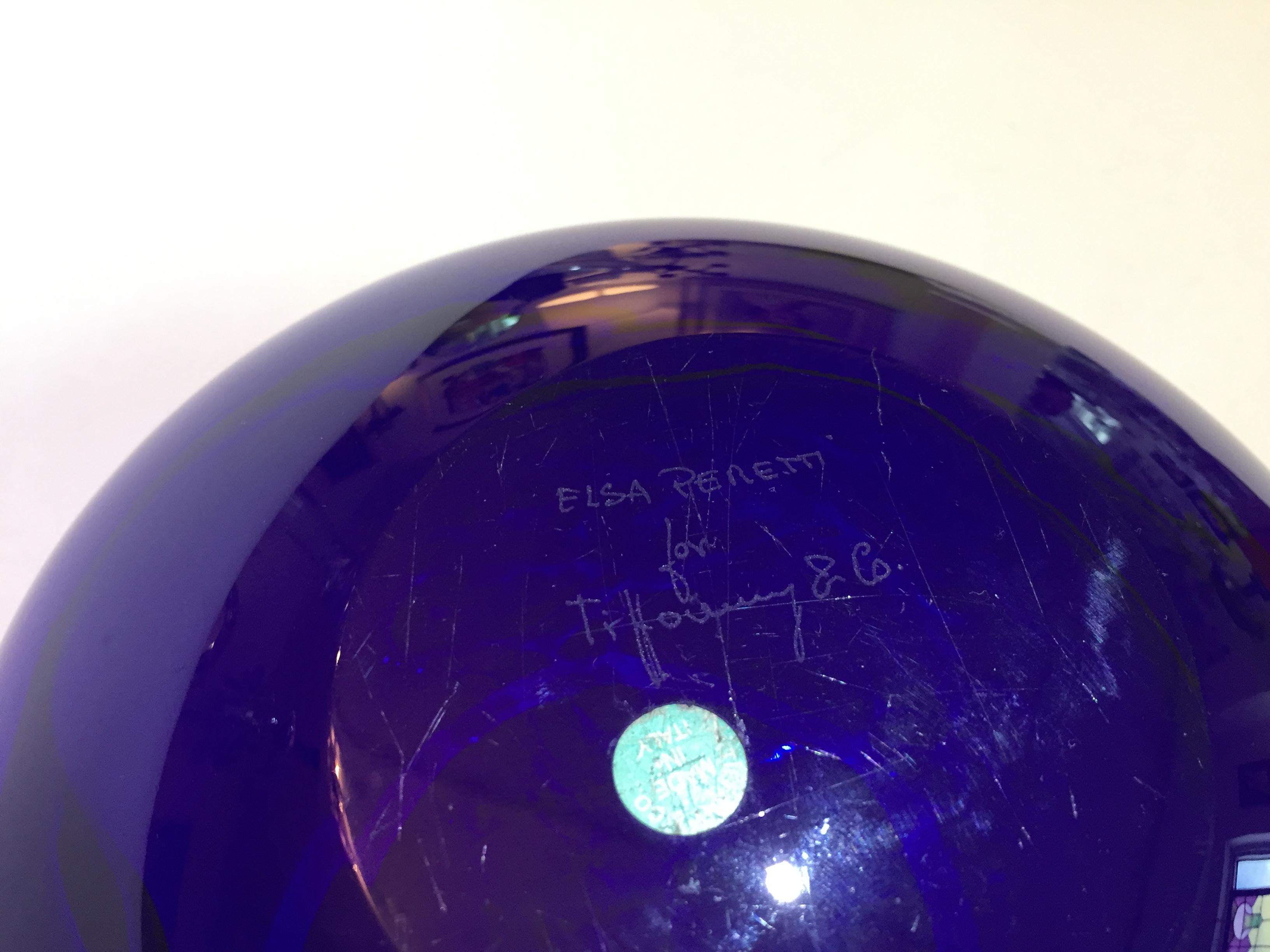 Elsa Peretti Thumbprint Bowl Dish for Tiffany & Co. Cobalt Blue Glass In Good Condition In West Palm Beach, FL