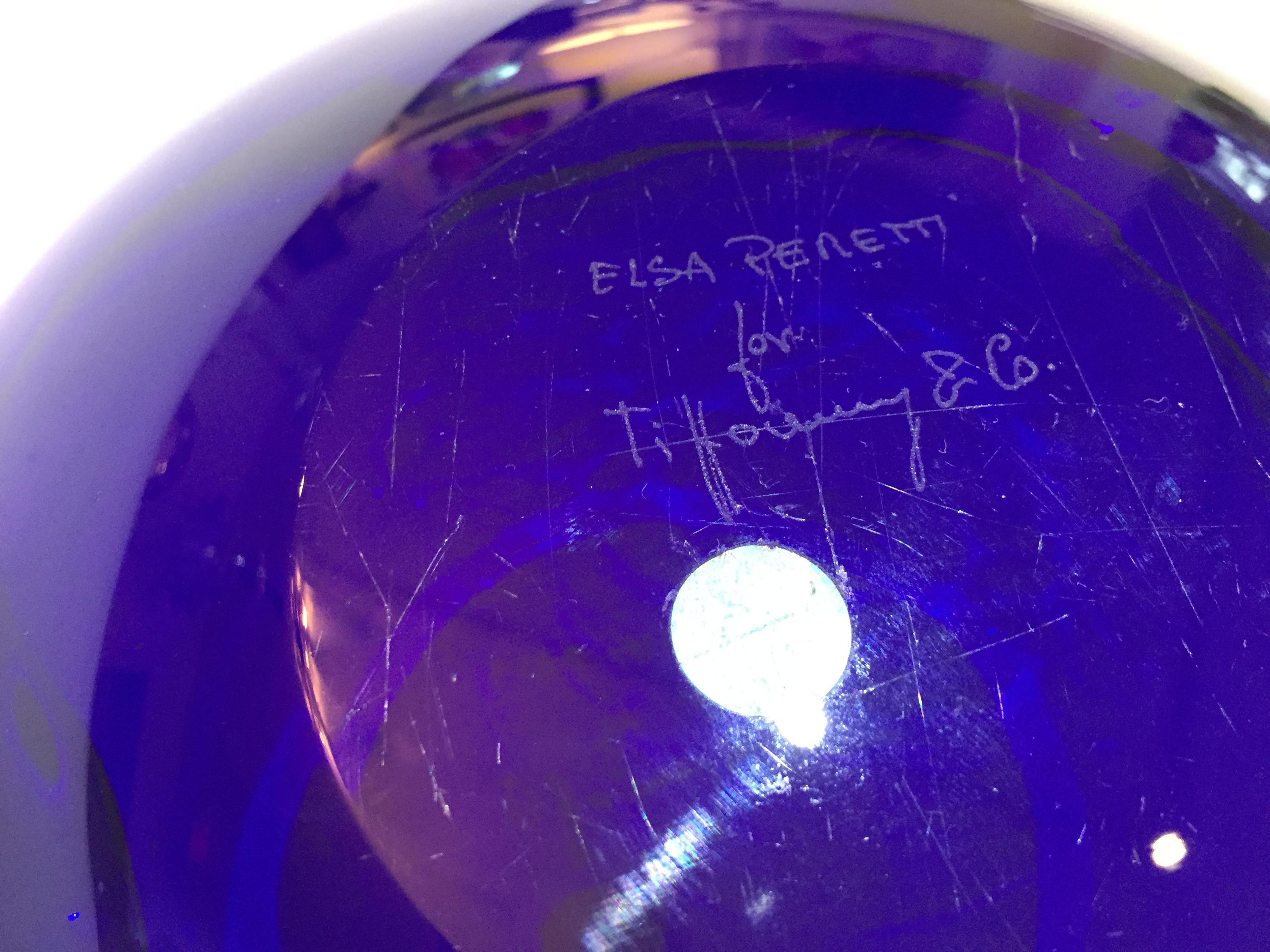 Late 20th Century Elsa Peretti Thumbprint Bowl Dish for Tiffany & Co. Cobalt Blue Glass