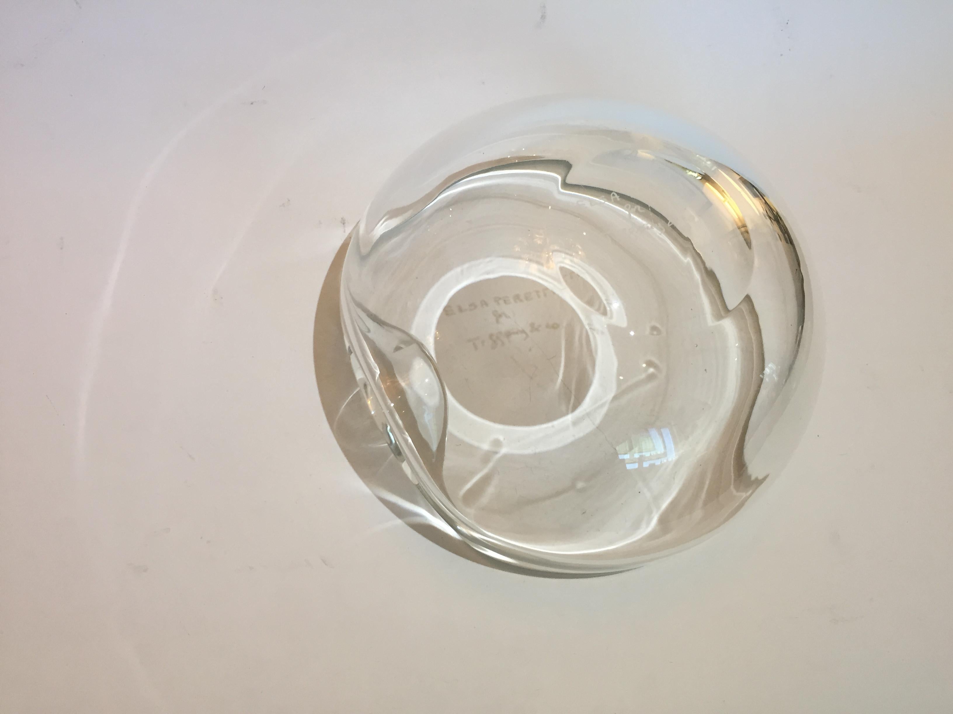 Elsa Peretti Thumbprint Bowl for Tiffany & Co. Clear Glass In Good Condition In West Palm Beach, FL