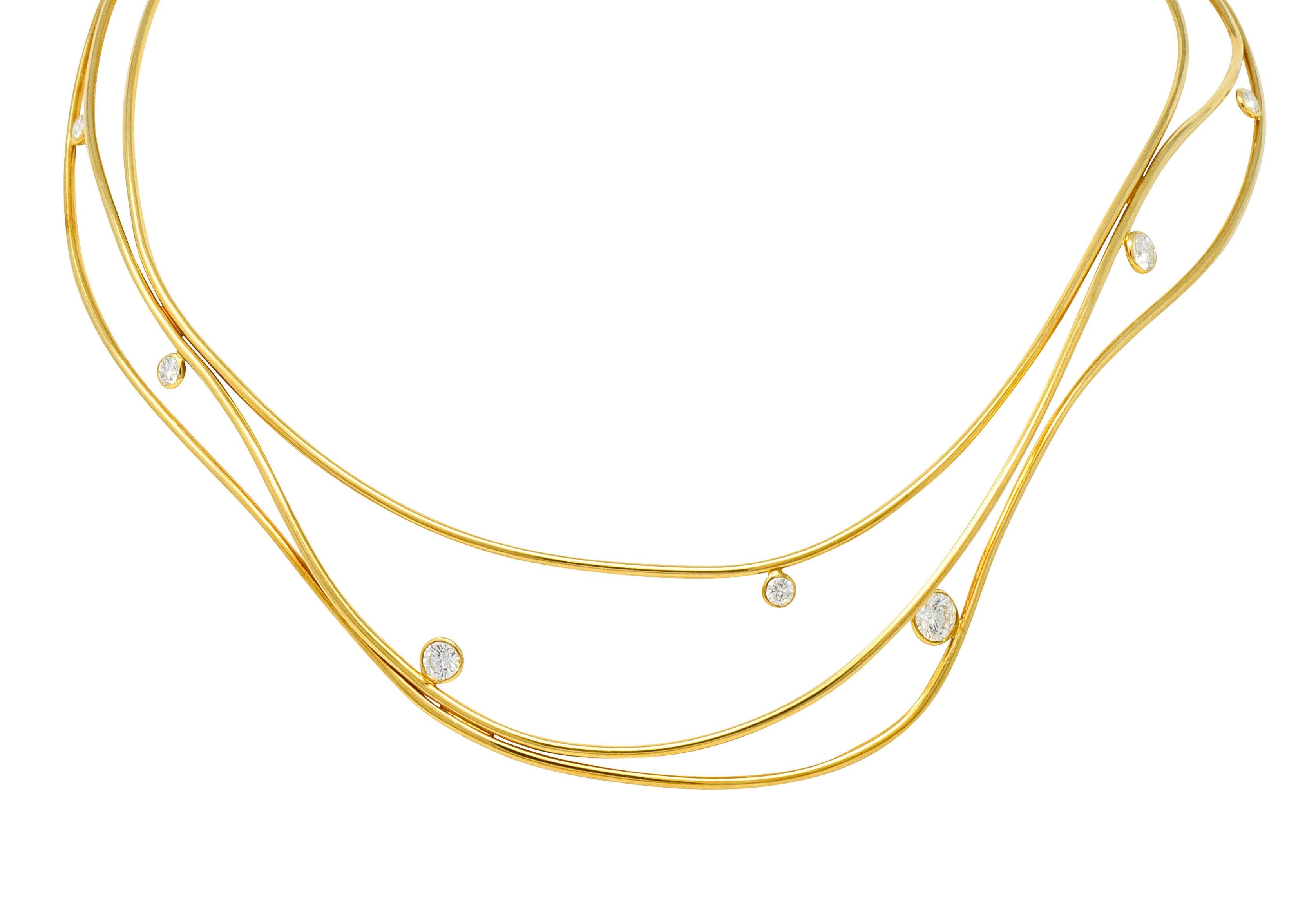 Elsa Peretti Tiffany & Co. 1.08 Carat Diamond 18 Karat Gold Wave Collar Necklace In Excellent Condition In Philadelphia, PA