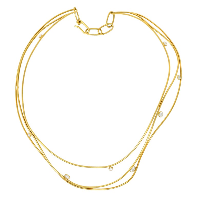 Elsa Peretti Tiffany and Co. 1.08 Carat Diamond 18 Karat Gold Wave Collar  Necklace at 1stDibs