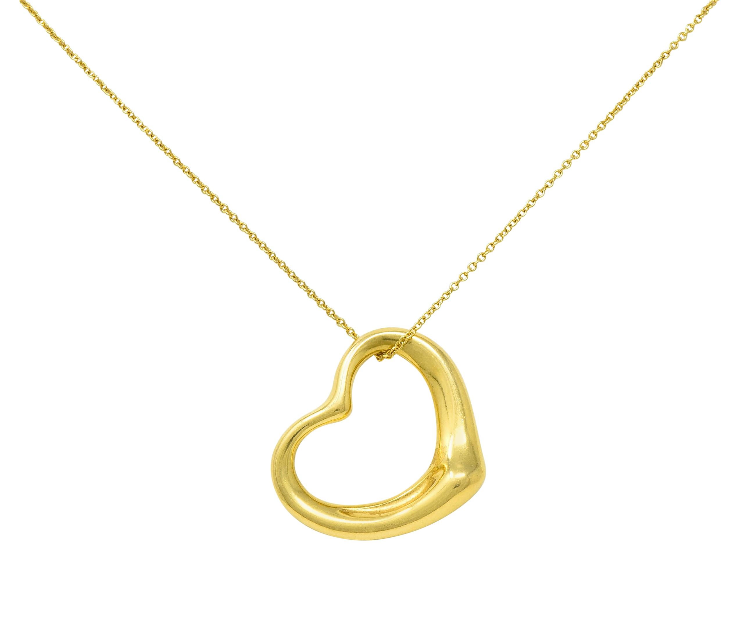 Women's or Men's Elsa Peretti Tiffany & Co. 18 Karat Gold Open Heart Pendant Necklace